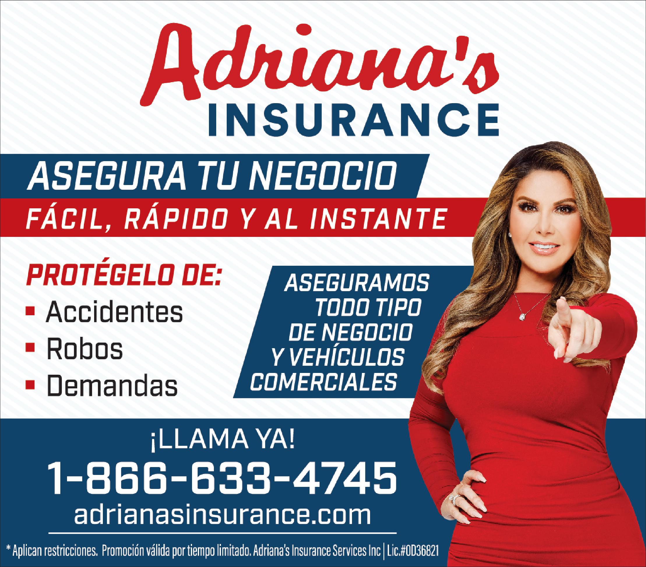 Adriana's Insurance-Asegura tu Negocio, portegelo de Accidentes, Robos y Demanadas