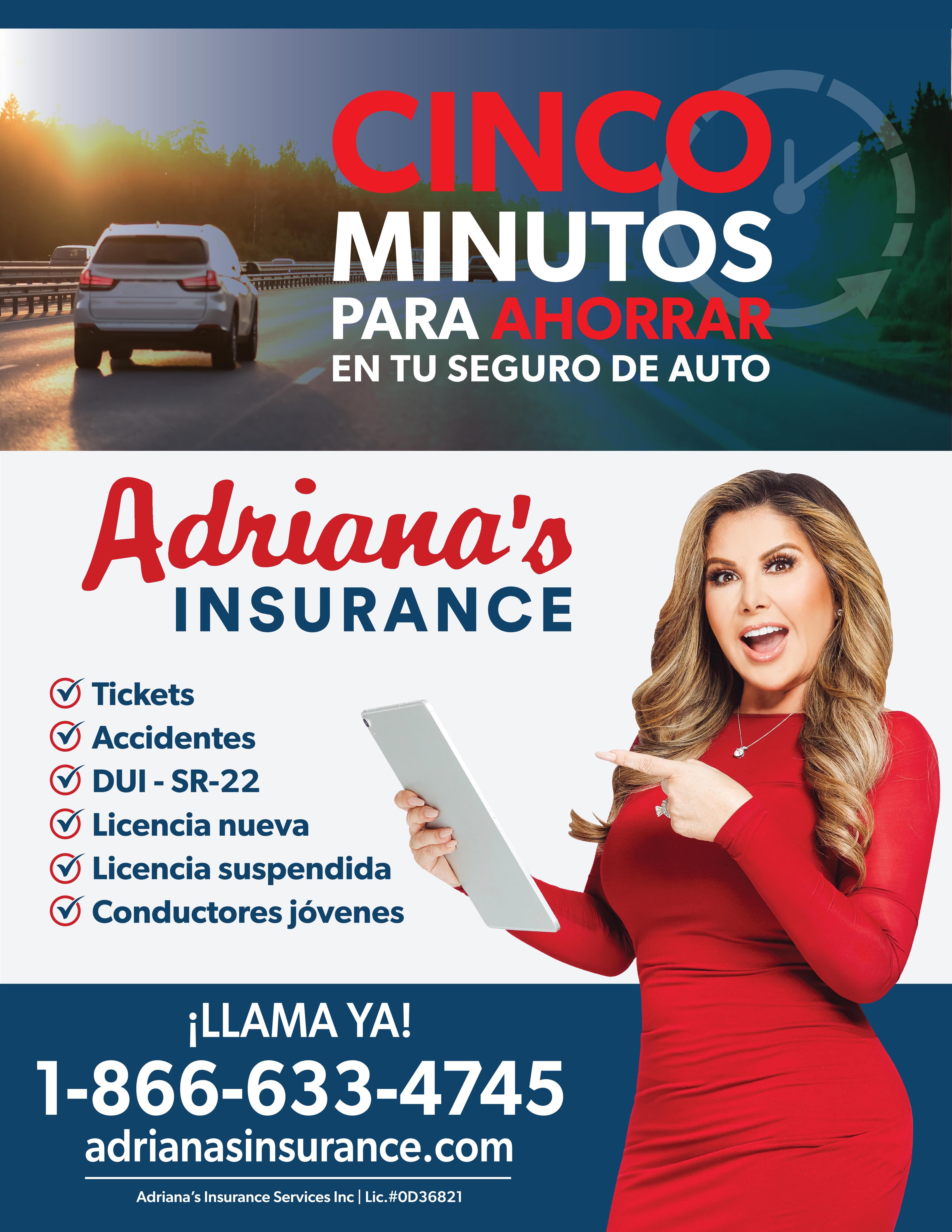 Cinco minutos para ahorrar en tu seguro de Auto-Adriana's Insurance