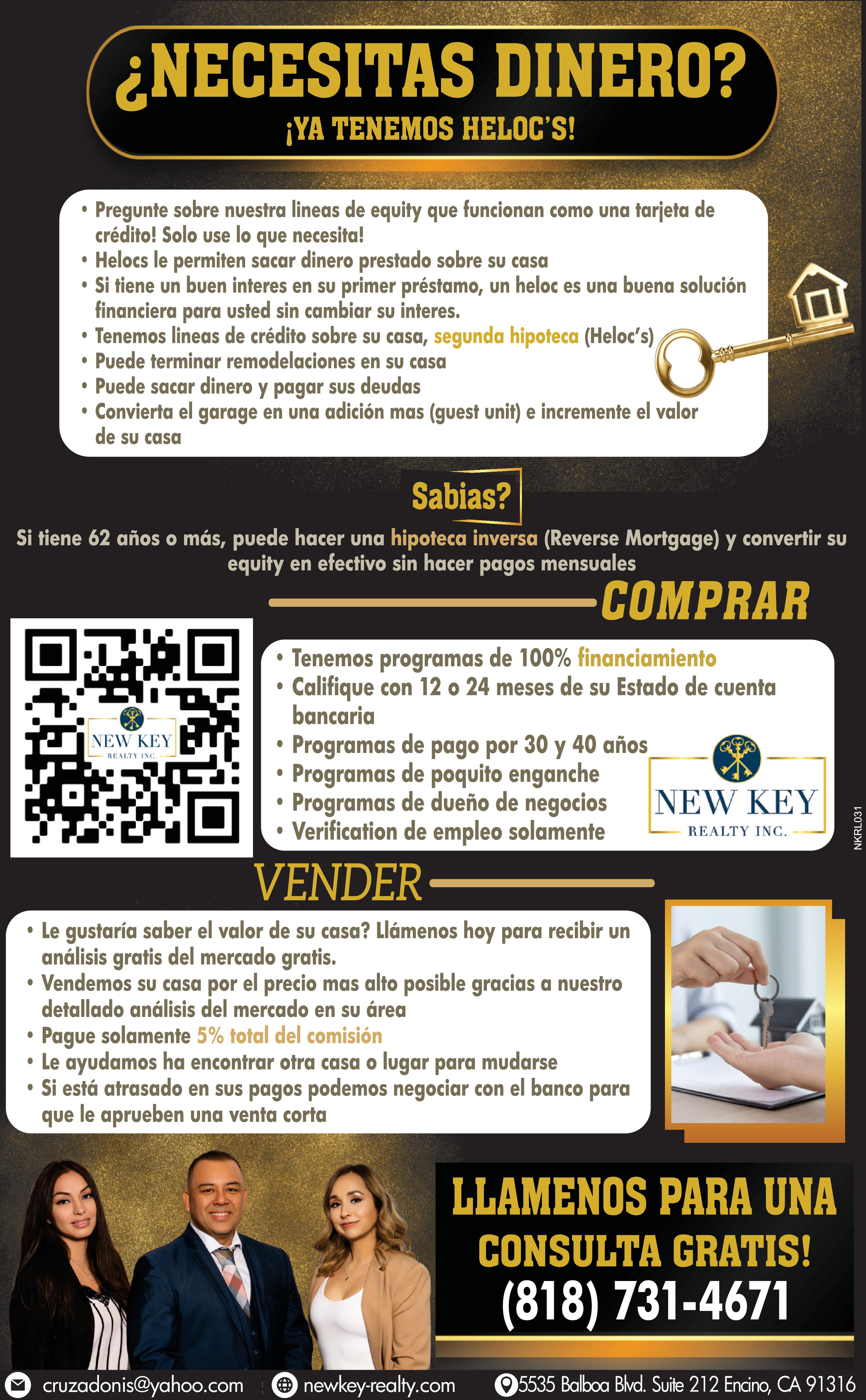 NECESITAS DINERO? YA TENEMOS HELOC'S!
Pregunte sobre nuestra linea de equality que funciona como una tarjeta de credito! solo use lo que necesita! Helocs le permite sacar dinero prestado sobre su casa Si tiene un buen interes en su primer prestamo, un heloc es una buena solucion financiera para usted sin cambiar el interes. Tenemos lineas de credito sobre su casa, segunda hipoteca puede terminar remodelacion COMPRAR tenemos 100% financiamiento califique con 12 o 24 meses de su Estado de cuenta bancaria VENDER Le gustaria saber el valor de su casa? Vendemos su casa por el precio mas alto posible gracias a nuestro detallado analisis del mercado gratis