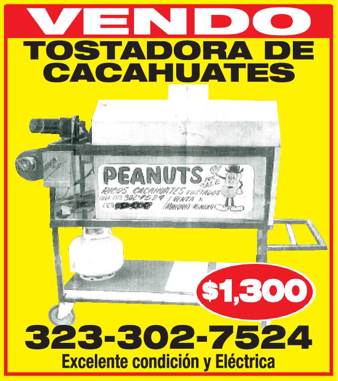 VENDO Tostadora de Cacahuates Excelente condición Eléctrica 1,300 PEANUTS BOS CROMOTES WASHING 323 302-7524